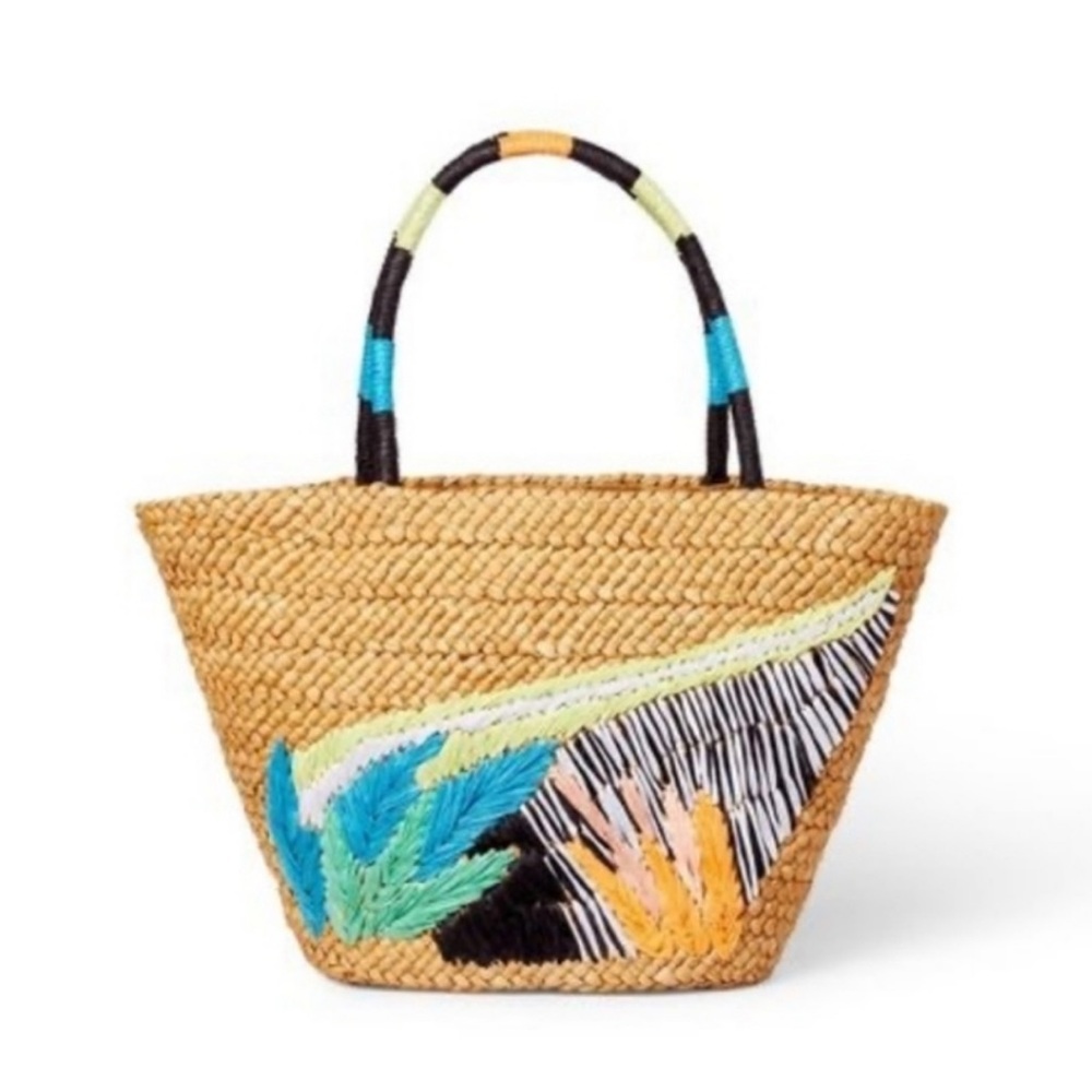 Tabitha Brown For Target Abstract Botanical Print Woven Straw Tote NWT